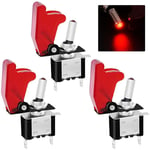 Gotrays - 5 pièces Interrupteur à Levier avec led Rouge 12V 20A Marche/Arrêt spst 3 Broches Interrupteur Bascule 2 Positions avec Couvercle de