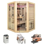 Holl's Sauna Venus 3/4 Places - Hybride Vapeur & Infrarouge Dual Healthy - Pack avec Accessoires