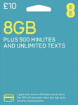 EE Sim card unlimited texts and 500 Mins Pay as you go package of £10 - 8GB data