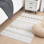 Vamcheer Tapis Salon Lavable 80x150 - Mince Tapis Salle a Manger,Moquette Chambre/Descente de Lit,Tapis de Sol Lavable en Machine,Tapis terrasse, Couloir,Antidérapant et résistant,Beige/Blanc