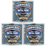 3x Hammerite Direct To Rust Hammered Black Quick Drying Metal Paint 250ml