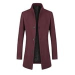 Allthemen Manteau Homme Hiver Long Trench Pardessus Parka Coat en Laine Chaud Veste Slim Fit Coupe Vent Col Montant Vin Rouge-Epais L