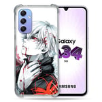 Cokitec Coque Renforcée en Verre Trempé pour Samsung Galaxy A34 5G Manga Tokyo Ghoul Kaneki Blanc