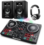 Beginner DJ Set - Numark DJ Controller and DJ Headphones plus M-Audio DJ Monitor Speakers with Serato DJ Lite and Party Lights