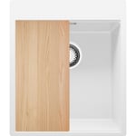 Primagran - Evier Cuisine en Granit Blanc 43x50cm, Lavabo 1 bac + Kit de Vidage + planche à découper, Évier à Encastrerau meuble 45cm - Oslo Top de