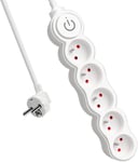 Bloc Multiprises 5 Prises Avec Interrupteur, Rallonge 1,5 M 250 V Avec Sécurité Enfant, Blanc