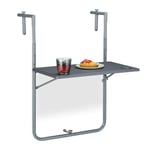 Relaxdays Table de Balcon Suspendue Rabattable, HxL: 59,5x60 cm, Hauteur 3 Niveaux 2 Porte-Boissons, rectangulaire, Gris