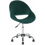 Beliani - Chaise à Roulettes Design en Velours Vert Foncé avec Pied Réglable en Métal Chromé Ergonomique et Idéale pour Coin Bureau Glamour Moderne