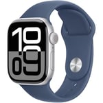 Apple Watch Series 10 (2024) GPS + Cellular, Boitier Argent de 42mm avec bracelet Caoutchouc S/M, Bleu - Neuf