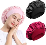 Satin Bonnet 3-Pack Sleep Caps Soft Silk Head Wraps for Curly Hair - Pink, Black