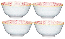 KitchenCraft Footed Geometric-Patterned Ceramic Bowls, 15.5 cm (6") - Multi-Colour (Set of 4)