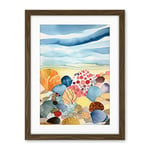 Artery8 Seaside Beachcombing Colourful Seashells And Beach Pebbles Watercolour Painting Artwork Framed Wall Art Print 18X24 Inch