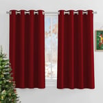 PONY DANCE Double Rideaux Thermiques - Décoration de Fenêtre Rideau Draperies à Oeillets Isolation Lumineux Anti UV Tissu Court pour Maison, 132 x 137 cm, Rouge Foncé, Lot de 2