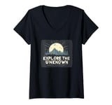 Womens Explore the Unknown at Night with Cool Forest and Moon V-Neck T-Shirt