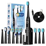 Seago Electric Toothbrushes for Adults, Rechargeable Toothbrush with 10 Heads and Toothbrush Holder, Fast Charge 4 Hours Last 30 Days, Toothbrush for Family, SG958(Black)