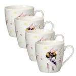 Country Life 4pc 350ml Bumble Bees Fine China Coffee Cup Mug Watercolour Design