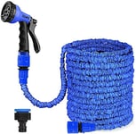 CLMCL 25ft/50ft/100ft/125ft/150ft Expandable Garden Hose Pipes, Expandable Garden Hose Flexible Stretch Water Pipe for Home Lawn Car with 8 Function Professional Water Spray Nozzle (25ft,Blue)