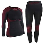 ALPIDEX sous vêtement Thermique Femme Tenue Fonctionnel Ensemble Ski Chaud Flexible Respirant Hiver Automne, Taille:l/XL, Couleur:Noir-Rouge