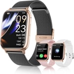 Montre Connectée Femme, 1.83"" Smartwatch Avec Appel Bluetooth, 113+ Sportifs, Podometre, Cycle Menstruel, Moniteur Sommeil, Montre Femme Connectée, Bracelet Connectée Pour Android Ios (Noir Rose Or)