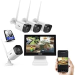 Annke 3MP Ensemble de Caméras de Surveillance sans Fil avec Moniteur 10,1 Pouces, nvr 4CH 5MP et 4 x 3MP caméras ip à l'extérieur avec Disque Dur 1