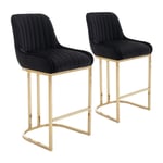 Wahson Office Chairs - Chaise de Bar en Velours Tabouret de Bar Lot de 2 Chaise Bar Haute avec Pied Doré pour Îlot de Cuisine, Noir - Noir