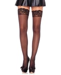 Dotty Thigh High Hold Ups Stockings Lace Top Sexy Pin Up Office Black 6904