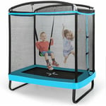 Goplus - Trampoline Exterieur Enfant 3 Ans+ avec Balançoire,avec Filet de Sécurité,Housse à Ressorts,Cadre en Métal Galvanisé,Bleu