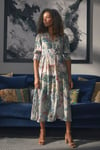 Izabel London Womens White Leaf Print 3/4 Puff Sleeve Midi Dress - Size 18 UK