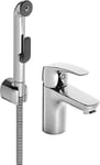 Hansa HANSAPINTO DN15 45052283 Mitigeur monocommande pour lavabo avec douchette fonctionnelle, réinitialisation automatique 6/9 l/min (bec/douche), flexible de douche : 1750 mm