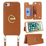 Ｈａｖａｙａ Coque pour iPhone 7 avec Cordon Étui iPhone 8 avec Porte Carte Portefeuille avec Anneau béquille Réglable Collier Housse Etui iPhone SE(2020/2022) pour Femmes - Marron