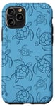 Coque pour iPhone 11 Pro Joli motif floral tortue de mer bleu marine corail et coquillage