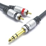 Jack 6.35mm Stéréo vers 2x RCA Câble 1.5m Vitalco double Cinch Mâle vers Jack 6.35 Connecteur Adaptateur