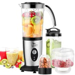 Uten Blender Smoothie 1.25L, 220W Portables Mixeur à Smoothie, 5 en 1 Mixeur Blender pour Milk-Shake, Hachoir à Viande, Jus de Fruits et Légumes