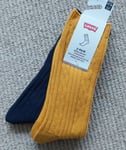 2 Pairs Genuine LEVI'S Golden Yellow & Navy BOOT SOCKS 9-11  43-46 levbox1