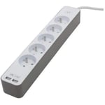 CHACON Bloc multiprise 5 prises 16 A avec 2 ports USB et câble 1.5 m HO5VV-F 3x1.5 mm² blanc et brun