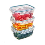 Snips - Lock Rect. - Rectangular Fridge Container - 1.20 litres - Microwave Container, Set 3 pcs. - 4 Safety Locks - 18.4 x 13.8 x 12 cm - Made in Italy