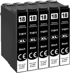 5-Pack 18XL Noir Cartouche d'encre Compatible pour Epson 18 18XL pour Expression Home XP-205 XP-215 XP-225 XP-305 XP-312