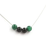 Collier perles Agate noire + Mica vert de Tanzanie 8 mm. Chaine en Collier femm