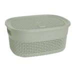 4L Green Small Plastic Basket with Lid & Handles Shelf Storage Box for Bathroom