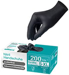 ACE Gants jetables nitrile Guard (100 Paire) noirs, sans latex, non poudrés, EN-374-1, nettoyage, atelier, bricolage, tatouage, cuisine, coiffure, esthétique, mécanique, usage alimentaire - M