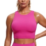 CRZ YOGA Women's Butterluxe Racer Back Padded Sports Bra - High Neck Longline Crop Top Gym Workout Tank Tops with Built in Bra Hibiscus Purple 12