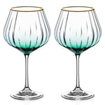 DIAMANTE Gin Glasses Copa 'Mirage Verde' Set of 2 - with Green Colour Ombre Stain and Gold Rim - Optic Effect