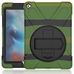 KUSEZJK Coque pour iPad Air 2 & iPad 6, Antichoc Armure Robuste Étui avec Support Rotatif à 360 Degrés et Dragonne, TPU + PC Housse pour iPad Air 2 & iPad 6 (Camouflage)