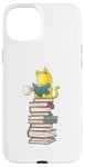 Coque pour iPhone 15 Plus Kawaii Cat Reading Book Stack Cute Bookworm T-shirt graphique