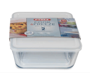 Pyrex Rectangular Storage Glass Dish with Lid Set of 2 Pieces 1.5L + 4L