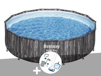 Kit piscine tubulaire ronde Bestway Steel Pro Max décor bois, 4,27 x 1,07 m + Kit d'entretien Deluxe