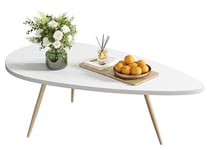 SAYGOER Petite table basse moderne blanche pour petit espace, table centrale ovale simple unique avec cadre en bois pour le salon