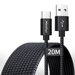 CLEEFUN USB C Cable 20m, USB 2.0 A to Type C Fast Charging Charger Cable for Samsung Galaxy LG Moto Sonyxepria XiaomiRedmi Smartphones,Tablets,Laptop,Security Camera,PS5 Controller,USB-C Devices