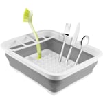 Collapsible Dish Drainer Rack -White-Grey, Space-Saving Design for Easy Washing