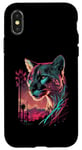 Coque pour iPhone X/XS Silhouette de Cougar vintage avec coucher de soleil de montagne rétro